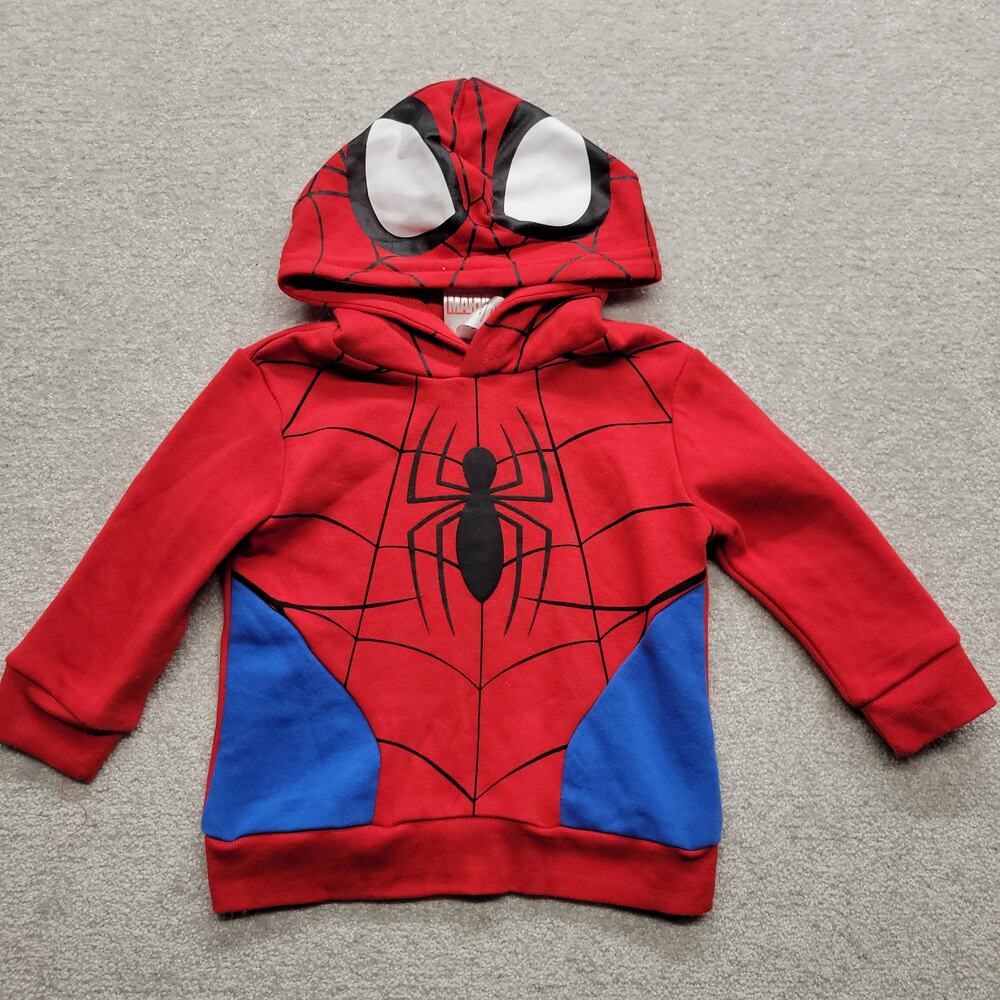 Marvel Spider-Man Hoodie Toddler Boys 2T Red Pullover Hooded Sweatshirt